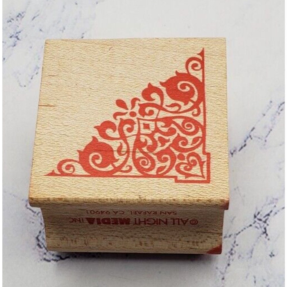 All Night Media Lace Ornamental Corner Wood Mounted Rubber Stamp